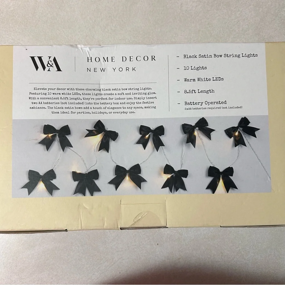 W&A Satin Bow String Lights - Elegant‎ Black